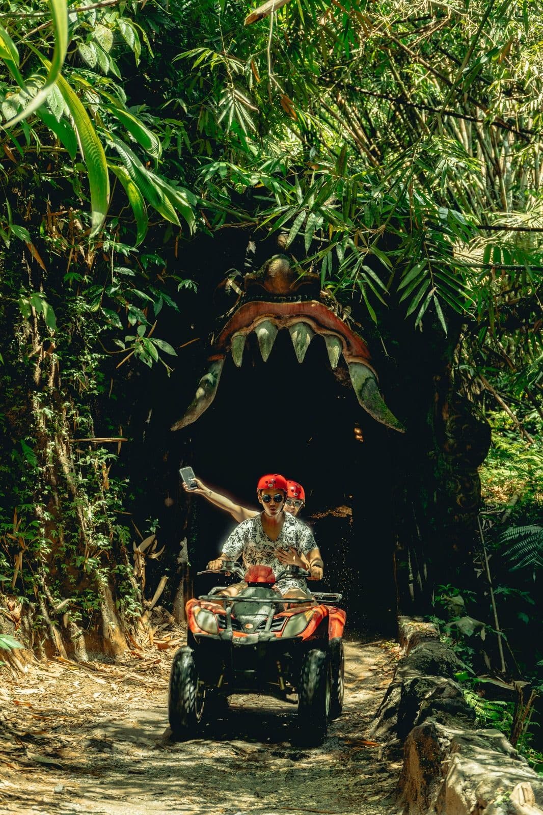ATV quad biking through Ubud gorilla cave tunnel